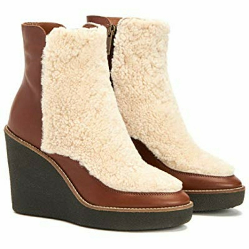 AQUATALIA VIOLETT COGNAC BROWN SHEARLING BOOTS 8.5